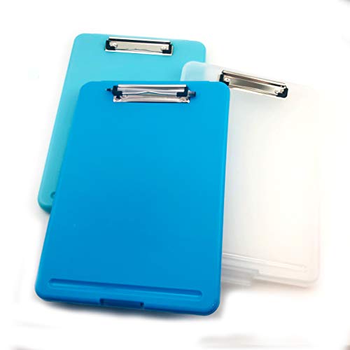 3PC Letter Size Plastic Storage Clipboard Clear Blue Cyan with Built-in Pen Holder (Set) - Thumbnail 2