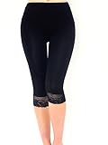Liang Rou Women's Ultra Thin Stretch Cropped Leggings Black Lace Trim L Large / 12/14 1-pack: Lace Trim