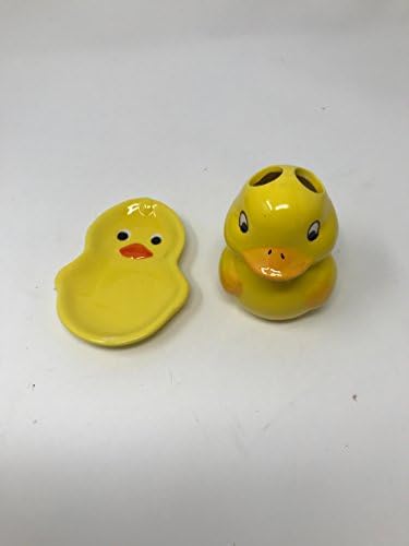 Rubber ducky toothbrush holder and soap dish 2 piece set children bath accessories ceramic
