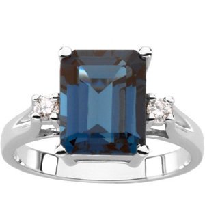 4.25 Ct London Blue Topaz and Diamond Ring, 14k White Gold.