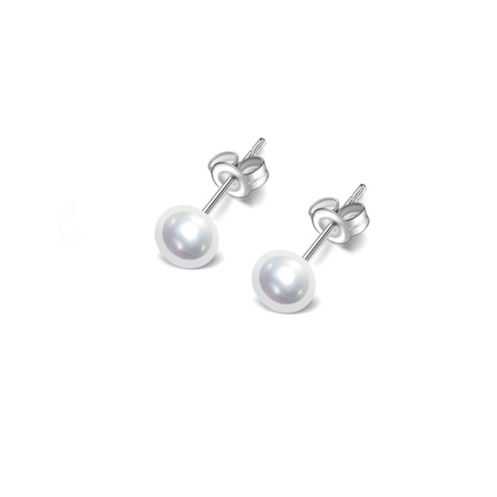 TreasureBay Women's Small Pearl Stud Earrings - Stunning 6mm Freshwater Pearl Stud Earrings With 925 Silver (6MM White)