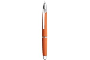 EROFA Majohn A2 Press Fountain Pen Extra Fine Nib with Box, Retractable Orange Resin Ink Pen with Converter Writing Pen Set (Silver Clip Version）