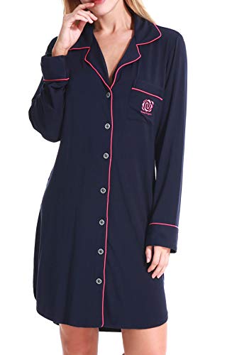 Aoymay Pajamas Women Boyfriend Nightshirt Freedom Relaxed Knit Sleepwear (Navy M)