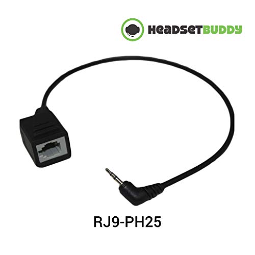 Headset Buddy Female Headset to Male 2.5mm Plug Adapter - Convert 4P4C RJ9 to Phone Jack Cable Works with Plantronics, ATT, Cisco, Panasonic, Cordless & VoIP Telephones (RJ9-PH25)