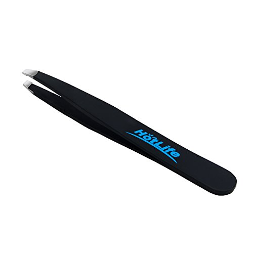 HotLife Professional Slant Tip Tweezers Best for Unwanted Hair & Eyebrow & Beard Removal, Stainless Steel Precision Tweezers for Your Daily Beauty(Black)