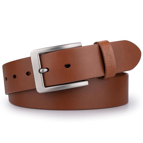 Buffway Men’s Full Grain Leather Belt – Solid One-Piece Leather, 1.5” Wide for Jeans & Business Casual, Gift Box Included