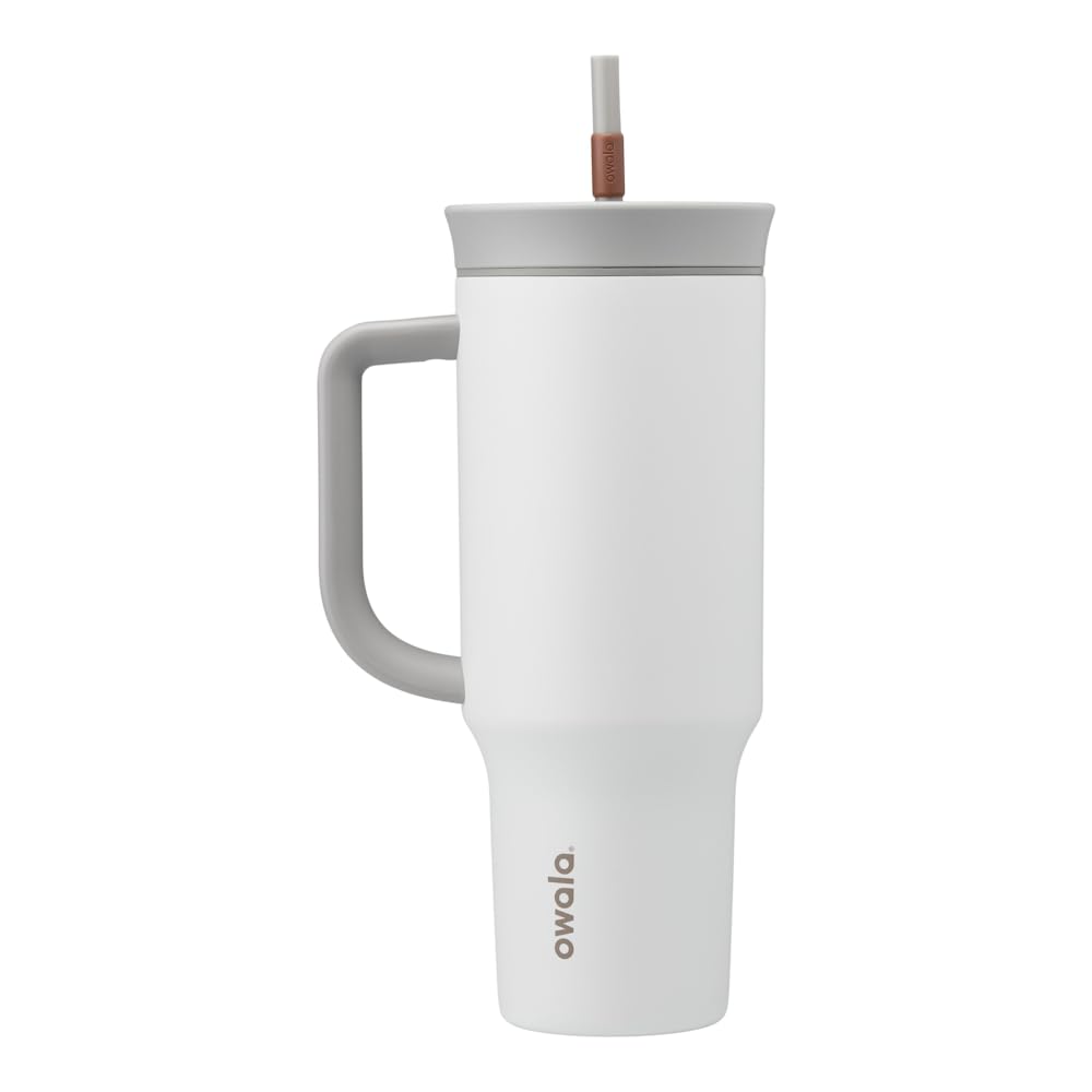 Owala Stainless Steel Triple Layer Insulated Travel Tumbler with Spill-Resistant Lid, Straw, and Carry Handle, 1185ml, Gray (Iced Tea)