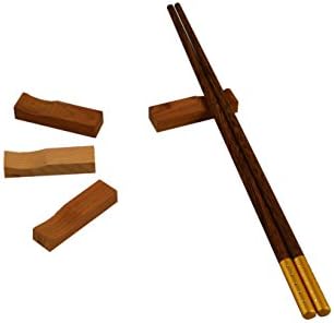 RYPMIC 4 Pieces Hand crafted Leaf Shape Wooden Chopsticks Spoon Forks Rest Holder KD05 (2)