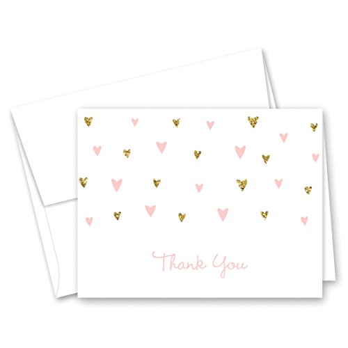 MyExpression.com 50 Cnt Pink Faux Glitter Hearts Baby Shower Thank You Cards
