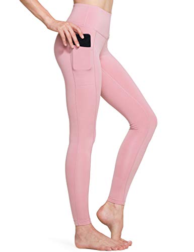 TSLA Women’s Yoga Pants Leggings Running Tummy Control Non See-Through Workout Pocket, Ankle Aerisupport (Fgp54) – Pink Beige, Small