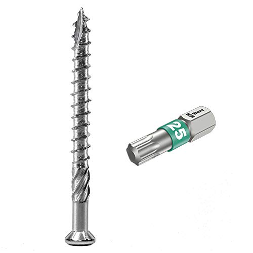 Terrassenschrauben 5 x 70 T-INOX - 500 Stück Edelstahl gehärtet C1, Torx 25 inkl. Edelstahl Bit - AISI 410 martensitisch