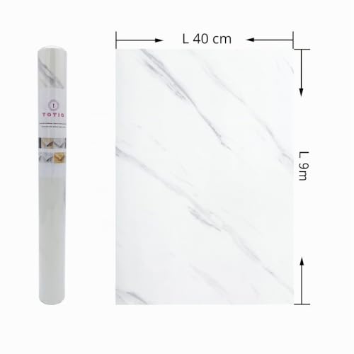 TOTIO Marble Wallpaper Marble Marble Smooth Gloss Thickened 40 cm x 9 m Self-Adhesive Paper for Countertop White Adhesive Film Waterproof Vinyl Wall Sticker Furniture Sticker