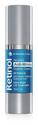 All Natural Advice Retinol Ultra Night Lift Moisturizing Cream For Your Face 50 ml - 1% Retinol - Canadian Made - Certified Organic + Hyaluronic Acid + Peptide + Vitamin E B5 Anti-Aging Skin Care