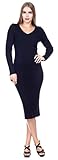 Stanzino Women's Long Sleeve Ribbed V neck Knit Extra Stretch Sweater Dress