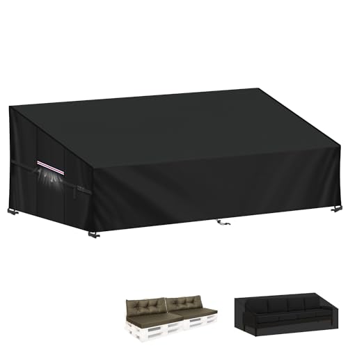 LAMUNI Gartensofa Abdeckplane 420D Oxford Rattansofa Schutzhülle für Gartencouch Wasserdicht Palettensofa Abdeckung Palettenmöbel Abdeckhauben für 4-S