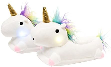 Unicorn Light Up LED Ultra Soft Slippers - One Size - White/Pink (White)