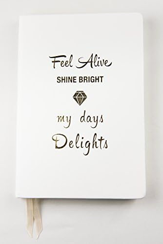 Hardcover White Notebook with Gold Design. Ruled Lines, Best Personal Bullet Journal, Planner, Diary Writing or Gratitude and Travel Entry. Personalized by you or Cool Gift for women or a lucky lady