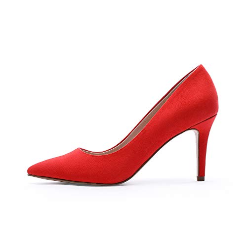 TIHOO Women's Classic Pointed Toe High Heel Dress Pumps Slip On Basic Shoes (10 M US, Red)
