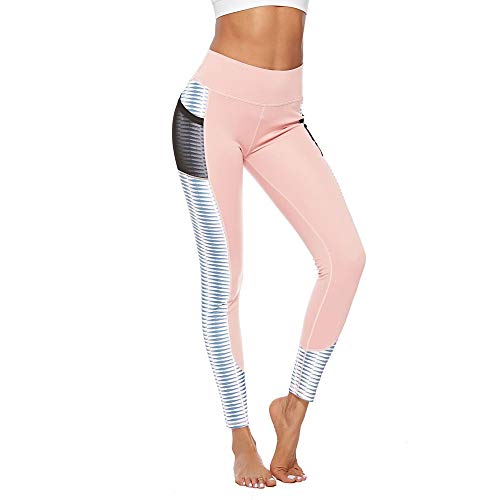 iYBUIA Women Workout Out Pocket Leggings Fitness Sports Gym Running Yoga Athletic Pants (S, Y-Pink)