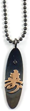 Men's Pendant Necklace with Chinese Symbol ("Sou" for Longevity) in 18k Rose Gold, Black Diamond and Blackened Sterling Silver