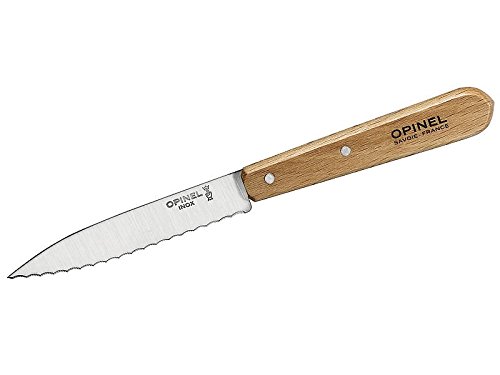 Opinel 113 Natural Varnished Beechwood Kitchen Serrated Knife, 10 cm Blade