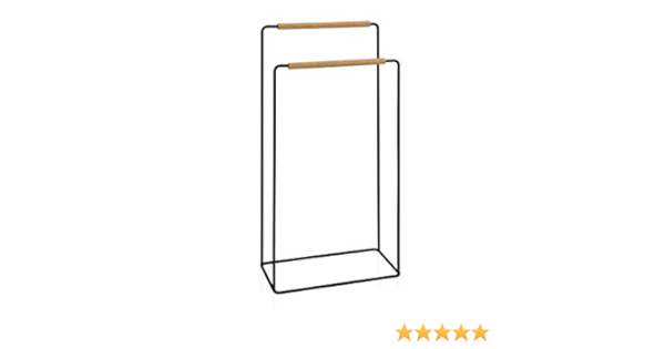 ANDREA HOUSE - Toallero de pie Doble en Metal Negro y Madera 40x20x81cm