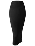 Doublju Women Lightweight Stretchy Fabric Elastic Waist Band Pencil Skirt