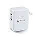 Mackertop 36W Dual USB Wall Charger with Qualcomm Quick Charge 3.0 and 1 Ports 5V 2.4A for Huawei P9,Galaxy S7/S6/Edge, Note 5/4, LG G5/G4, HTC One M8/M9/A9, Nexus 6, iPhone, iPad and More Phone