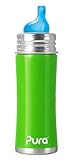 Pura Kiki Stainless Sippy Bottle Stainless Steel with XL Sipper Spout, 11 Ounce, Spring Green, 6 Months+ by Pura Kiki