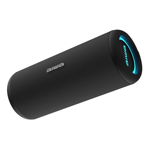 Aiwa Bocina Portatil Bluetooth AW-KF4 20W RMS Portátil con Luces LED, Batería Recargable, Resistente al Agua y Polvo, Conectividad USB/AUX/Bluetooth, Sonido Potente para Viajes y Hogar