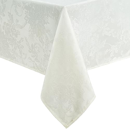 Elrene Home Fashions Poinsettia Elegance Jacquard Holiday Tablecloth, 60 x 120 Oblong/Rectangle, Ivory