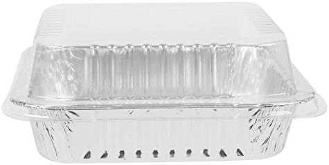 Pack of 30 Extra-Thick Disposable Aluminum Baking Pans-With Plastic Lids | Standard Size 8” x 8” Recyclable Square Cooking Tins | Portable Food Containers | Superior Heat Conductivity |