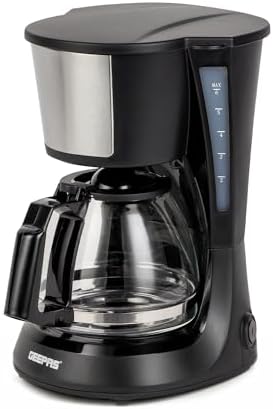 GEEPAS 750ml Filter Coffee Machine | Fast Brewing 600W Coffee Maker for Instant Coffee, Espresso, Macchiato & More | Keep Warm & Anti-Drip Function Reusable Nylon Filter, Black