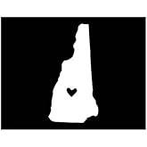 New Hampshire with Heart Vinyl Decal | White | Made in USA by Foxtail Decals | for Car Windows, Tablets, Laptops, Water Bottles, etc. | 2.3 x 4.5 inch