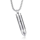 MONIYA Stainless Steel Bullet Pendant Urn Ashes Necklace Cross Lords Prayer in English, 22inch Box Chain