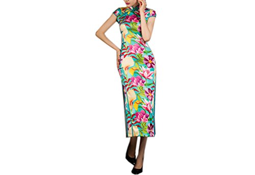 XueXian(TM) Women's Floral Print Summer Prom Chinese Dress Qipao Long Cheongsam