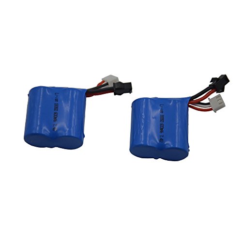 Blomiky 2 7.4V 600mAh 4.44Wh Lion Battery with SM-2P Black 2 Pin Plug Suitable for Skytech TKKJ Blue Boat H100 H102 H106 and H120 RC Ship Boat / H100 Battery 2