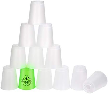 DEWEL Stacking Cup Game with 15 Stack Ways, 12pcs Cup Stacking Set, Sport Stacking Cups with BPA-Free Material, Classic Family Game, Great Gift Idea for Stack Games Lover. (11 White&1 Green)