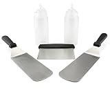 Griddle Tools Cooking Set 5-Piece W/ Scraper, 2 Spatula Turners & 2 Squeeze Bottles For Flat Top Grill, Griddle & Hibachi Cooking