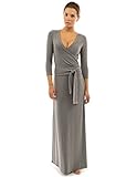 PattyBoutik Women's 3/4 Sleeve Faux Wrap Maxi Dress