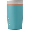 Owala SmoothSip Slider Insulated Stainless Steel Coffee Tumbler, Reusable Iced Coffee Cup, Hot Coffee Travel Mug, BPA Free 12 oz, Grey/Blue (Beachy Breeze)