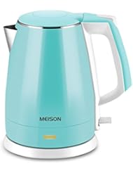 MEISON Electric Kettle(BPA Free), Double Wall Hot Water Boiler Heater, 100% Food Grade Stainless Steel Interior, Cool Touch Electric Teapot Heater Kettle, Auto Shut-Off and Boil-Dry Protection, Cordless, 1.5L, 2 Year Warranty