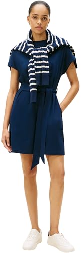 Tommy Hilfiger Robe Femme Gold Button Jersey avec Ceinture, Bleu (Dark Night Navy), XL