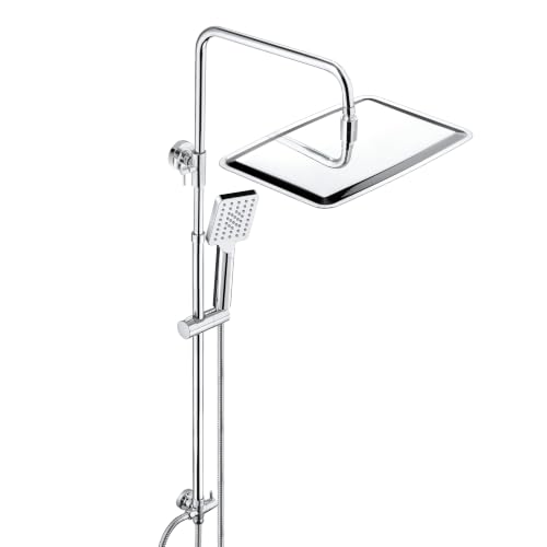 JOHO Edelstahl Duschset ohne Armatur, Regendusche Duschsystem Wassersparend Duschgarniturset mit Duschstange und XXL Kopfbrause 35x25cm Chrom
