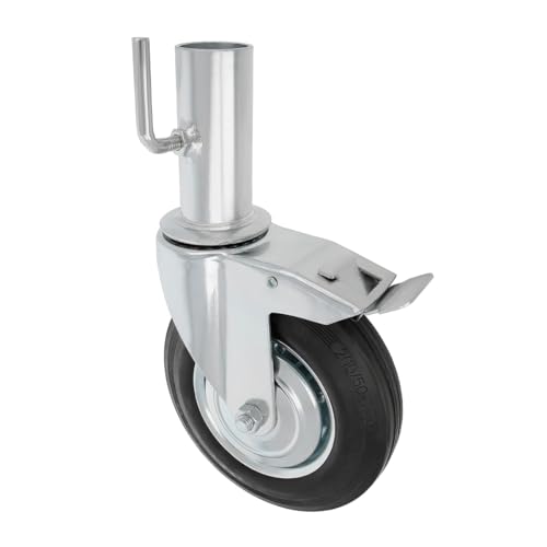 Amig - Female Scaffold Wheel with Brake | Ø200 mm | Metal Core and Rubber Band | Roller Bearings | Specially Designed for Industrial Use | Black