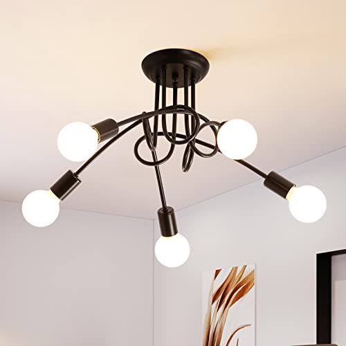 Riserva Industrielle Deckenleuchte E27, 5-Flammig, Schwarz, 60cm