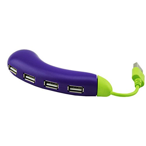 Aolyty Creative Funny Fruit and Vegetables Shape Design Portable USB 2.0 HUB 4 Ports High Speed Splitter Cable for PC Laptop Computer Notebook(Purple Eggplant) - Thumbnail 5