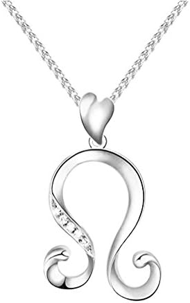 Sterling Silver Zodiac Charm Leo Pendant Necklace Rhodium Plated
