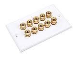 Monoprice 103539 Banana Binding Post Two-Piece Inset Wall Plate - White - Coupler Type For 5 Speakers