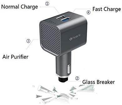 YAVOCOS Car Air Purifier Window Glass Emergency Breaker Tool with Double Head Fast Charging USB Car Charger